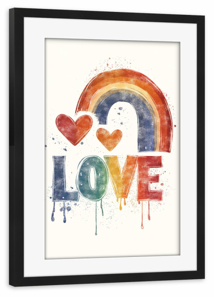 Poster mit Rahmen schwarz "LOVE - RAINBOW" artboxONE - Typografie,Liebe - Love,Liebe,Regenbogen,Pride,Typo,Typografie,Bunt,Herz,Ki