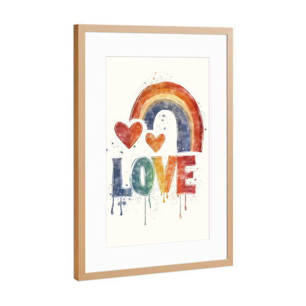 Poster mit Rahmen Kupfer "LOVE - RAINBOW" artboxONE - Typografie,Liebe - Love,Liebe,Regenbogen,Pride,Typo,Typografie,Bunt,Herz,Ki