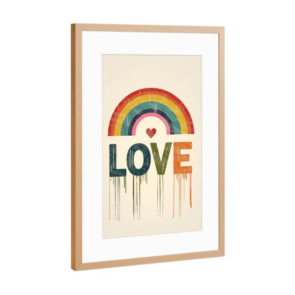 Poster mit Rahmen Kupfer "LOVE IN COLORS" artboxONE - Typografie,Liebe - Liebe,Typo,Typografie,Bunt,Regenbogen,Love,Herz,Pride,Ki