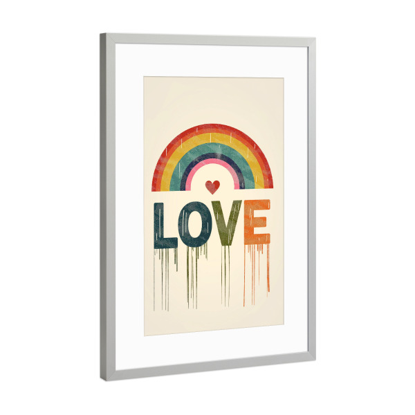 Poster mit Rahmen Silber "LOVE IN COLORS" artboxONE - Typografie,Liebe - Liebe,Typo,Typografie,Bunt,Regenbogen,Love,Herz,Pride,Ki