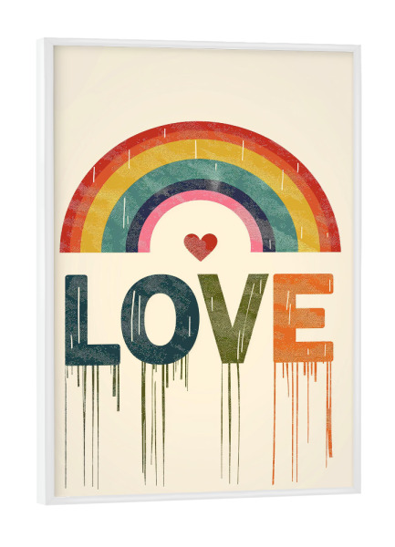 Poster mit weißem Rahmen "LOVE IN COLORS" artboxONE - Typografie,Liebe - Liebe,Typo,Typografie,Bunt,Regenbogen,Love,Herz,Pride