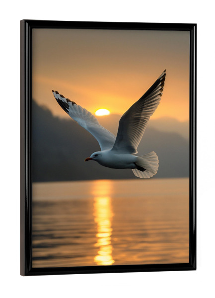 Poster mit schwarzem Rahmen "Möve im Abendlicht" artboxONE - Natur,Reise,Tiere