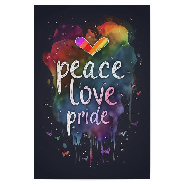 Poster "Peace, Love & Pride" artboxONE - Typografie,Liebe - Liebe,Typo,Typografie,Bunt,Herzen,Pride,Lgbtq,Illustration