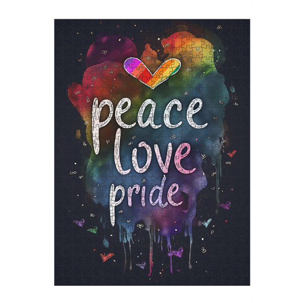 artboxONE Puzzle "Peace, Love & Pride" artboxONE - Typografie,Liebe - Liebe,Typo,Typografie,Bunt,Herzen,Pride,Lgbtq,Illustration - Bild liebe