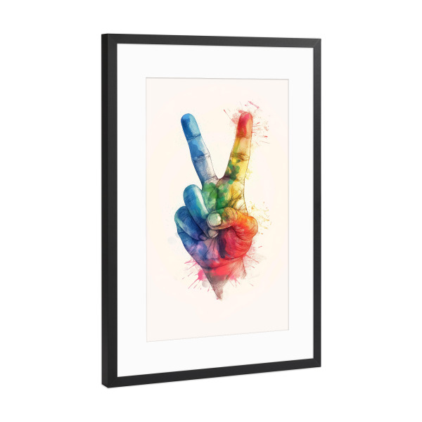 Poster mit Rahmen Schwarz (Metallic) "Peace and Pride" artboxONE - Abstrakt,Menschen - Hand,Peace,Love,Liebe,Pride,Stolz,Bunt,Frieden,Regenbogen,Ki