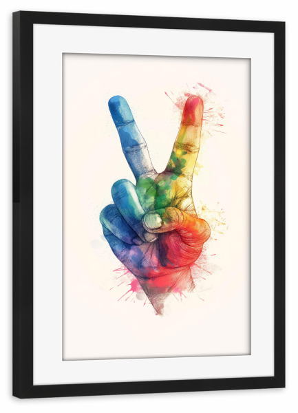 Poster mit Rahmen schwarz "Peace and Pride" artboxONE - Abstrakt,Menschen - Hand,Peace,Love,Liebe,Pride,Stolz,Bunt,Frieden,Regenbogen,Ki