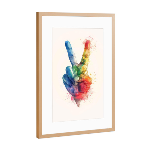 Poster mit Rahmen Kupfer "Peace and Pride" artboxONE - Abstrakt,Menschen - Hand,Peace,Love,Liebe,Pride,Stolz,Bunt,Frieden,Regenbogen,Ki