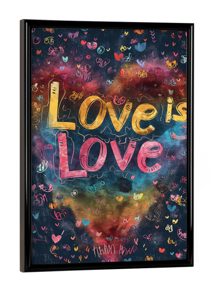 Poster mit schwarzem Rahmen "LOVE IS LOVE - RAINBOW" artboxONE - Typografie,Liebe - Liebe,Bunt,Herzen,Pride,Stolz,Lgbtq,Typo,Typografie