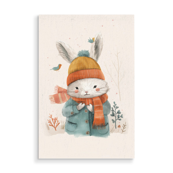 Holzbild "Hase im Winter" artboxONE - Tiere,Weihnachten - Winter,Hase,Kinder,Kinderillustration,Kinderzimmer,Tier,Ki
