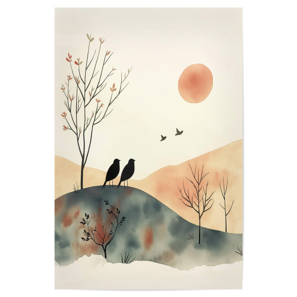 Poster 30x20 cm "Vögel in den Bergen" artboxONE - Natur,Für Kinder,Tiere - Natur,Tiere,Kinder,Kinderzimmer,Kinderillustration,Vögel,Berge