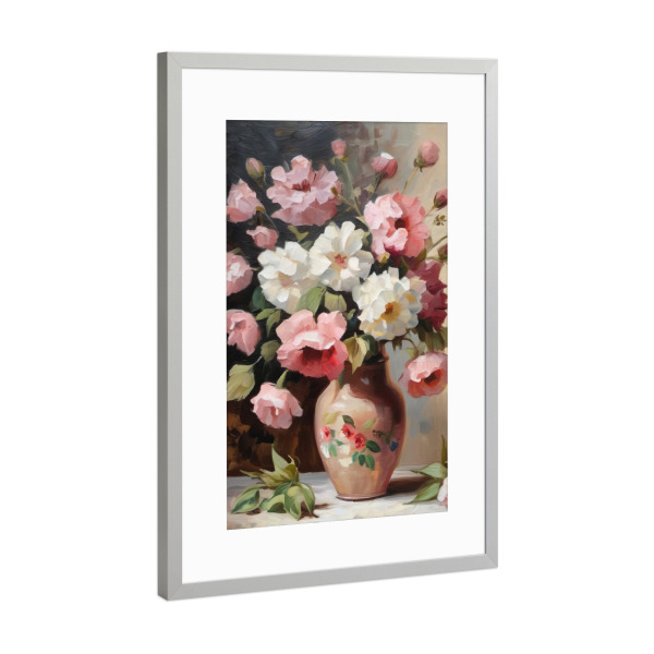 Poster mit Rahmen Silber "Strauß der Eleganz" artboxONE - Natur,Floral - Blumenstrauß,Blumen,Floral,Malerei,Stilleben,Vase