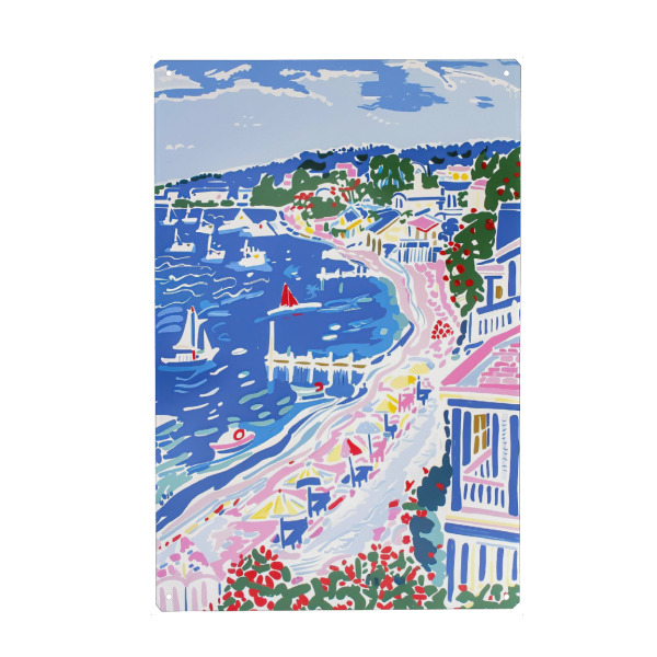 Holzbild "Küstenharmonie" artboxONE - Natur,Architektur,Reise / Strand und Meer - Küste,Meer,Schiffe,Stadt,Malerei,Segeln