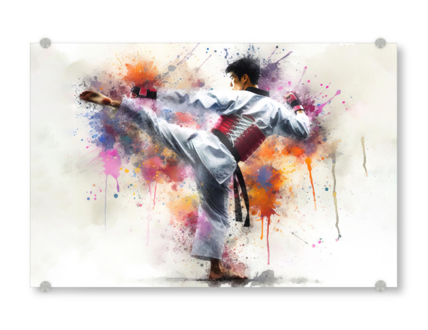 Acrylglasbild "Karate-Kampfkunst in Aquarell" artboxONE - Sport - Illustration,Aquarell,Farbe,Sport,Sport,Sportler,Karate,Kampfkunst,Taekwondo,Kampf