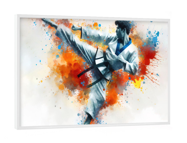 Poster mit weißem Rahmen "Karate-Kampfkunst in Aquarell C" artboxONE - Sport