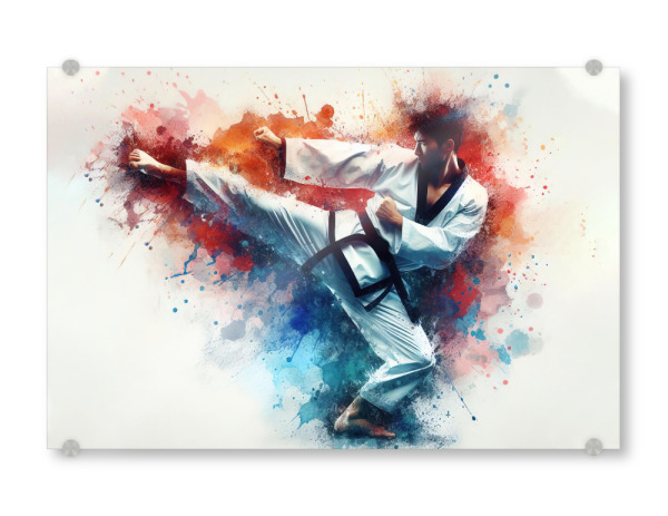Acrylglasbild "Karate-Kampfkunst in Aquarell D" artboxONE - Sport - Illustration,Aquarell,Farbe,Sport,Sport,Sportler,Karate,Kampfkunst,Taekwondo,Kampf