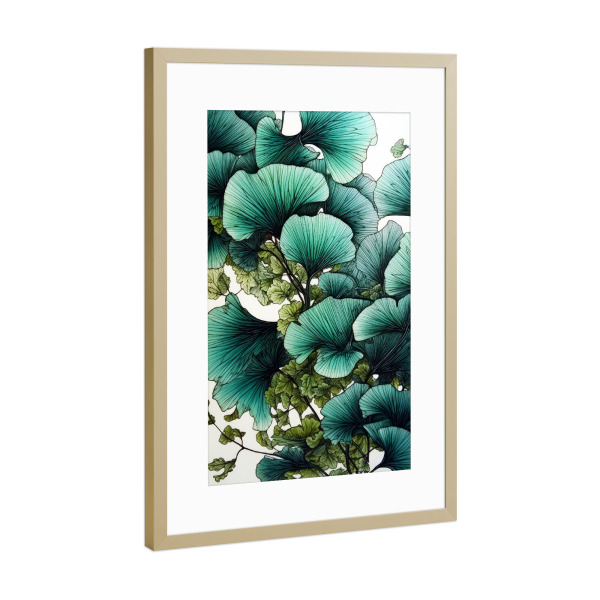 Poster mit Rahmen Gold "Ginko Biloba O" artboxONE - Natur,Floral - Ginkgo,Biloba,Ginkgo biloba,Baum,Wald,Blätter,Natur