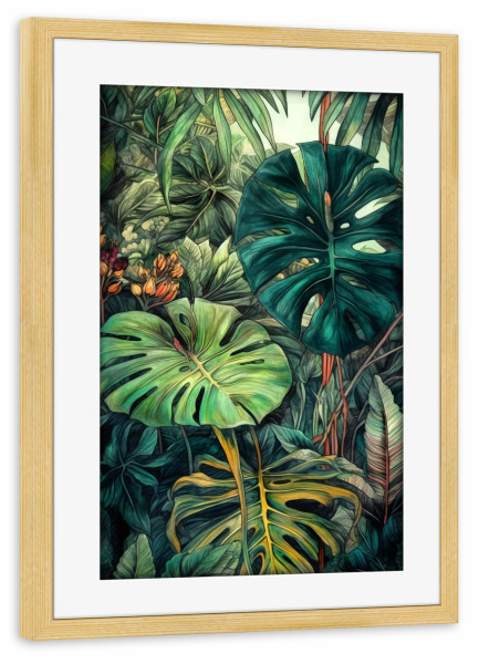 Poster mit Rahmen kiefer "Blüten und Blätter AA" artboxONE - Natur,Floral - Natur,Blumen,Blumen,Botanische,Blätter,Blatt,Blumen,Garten