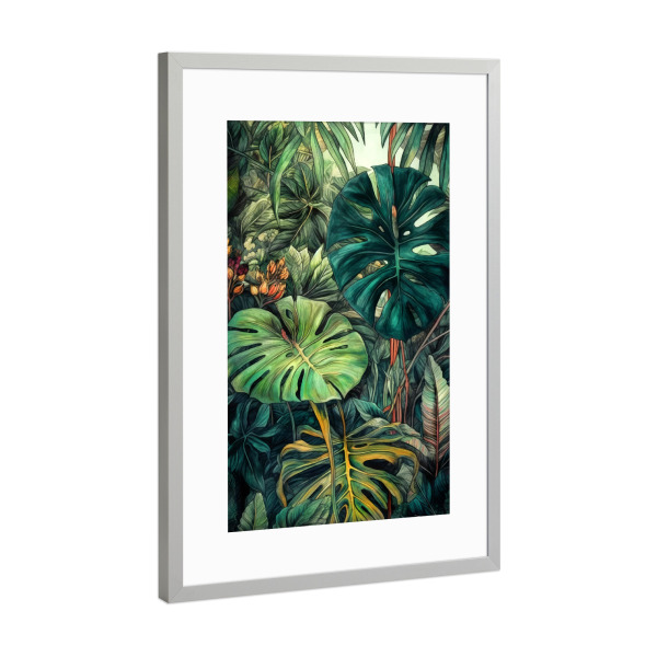 Poster mit Rahmen Silber "Blüten und Blätter AA" artboxONE - Natur,Floral - Natur,Blumen,Blumen,Botanische,Blätter,Blatt,Blumen,Garten
