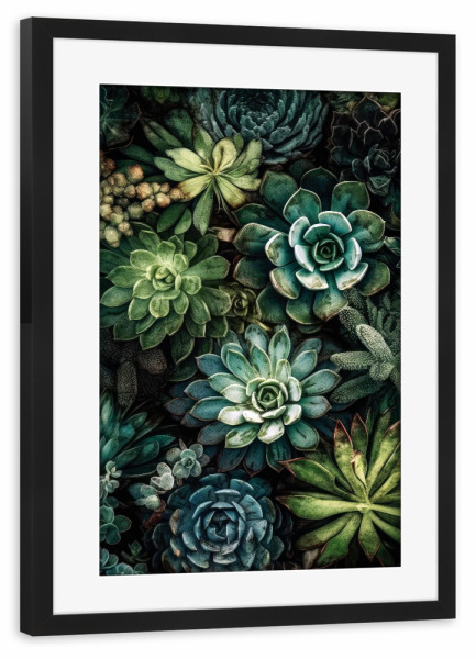 Poster mit Rahmen schwarz "Sukkulenten und Kakteen R" artboxONE - Natur,Floral - Sukkulenten,Kakteen,Kaktus,Natur,Blumen,Botanische,Blatt,Blumen
