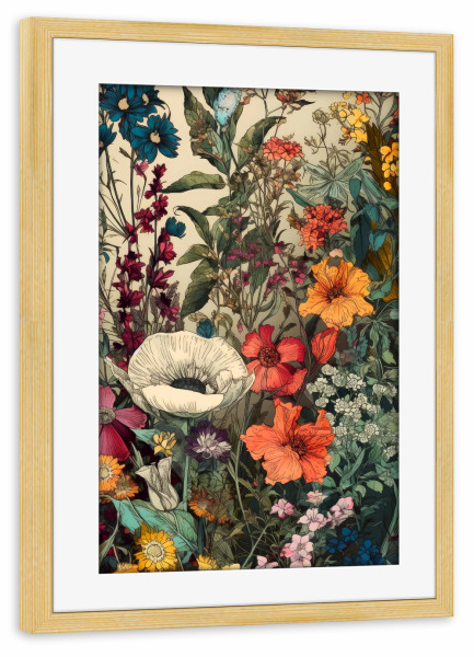 Poster mit Rahmen kiefer "Wiese voller Blumen U" artboxONE - Natur,Floral - Wiese,Natur,Blumen,Blumen,Botanische,Blätter,Blatt,Blumen,Kräuter