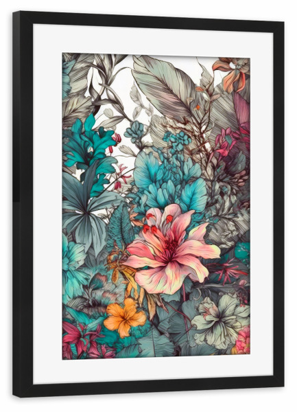 Poster mit Rahmen schwarz "Wiese voller Blumen AA" artboxONE - Natur,Floral - Wiese,Natur,Blumen,Blumen,Botanische,Blätter,Blatt,Blumen,Kräuter