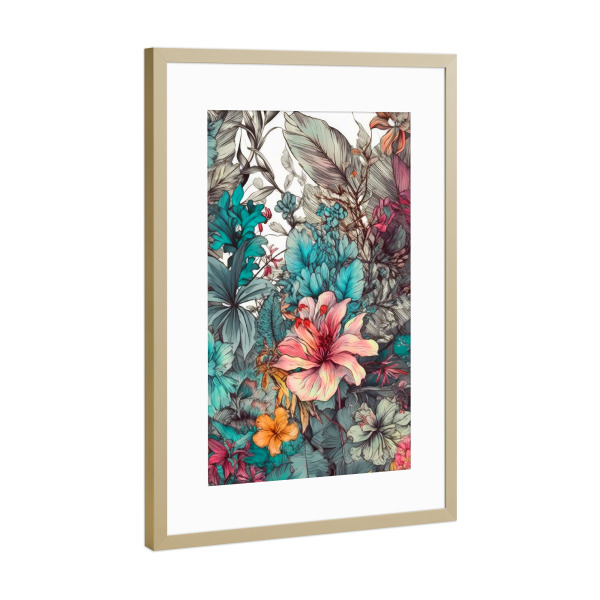 Poster mit Rahmen Gold "Wiese voller Blumen AA" artboxONE - Natur,Floral - Wiese,Natur,Blumen,Blumen,Botanische,Blätter,Blatt,Blumen,Kräuter