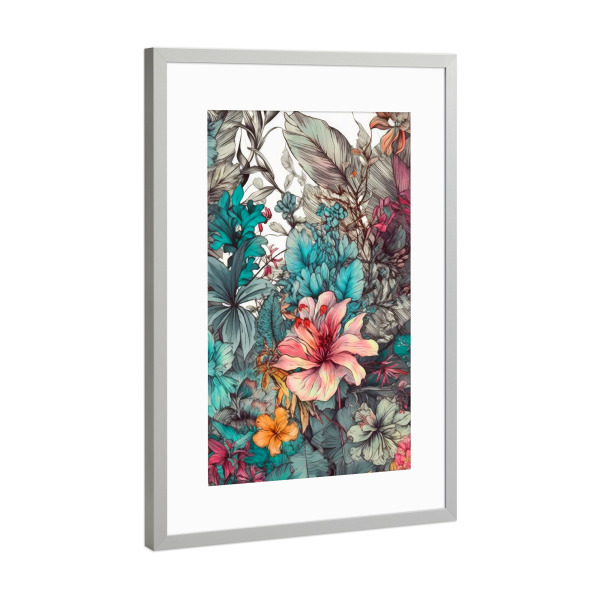 Poster mit Rahmen Silber "Wiese voller Blumen AA" artboxONE - Natur,Floral - Wiese,Natur,Blumen,Blumen,Botanische,Blätter,Blatt,Blumen,Kräuter