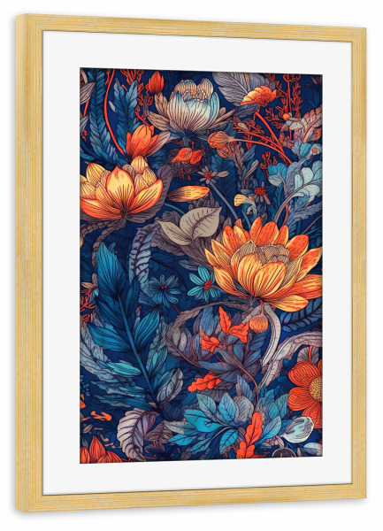Poster mit Rahmen kiefer "Wiese voller Blumen AB" artboxONE - Natur,Floral - Wiese,Natur,Blumen,Blumen,Botanische,Blätter,Blatt,Blumen,Kräuter