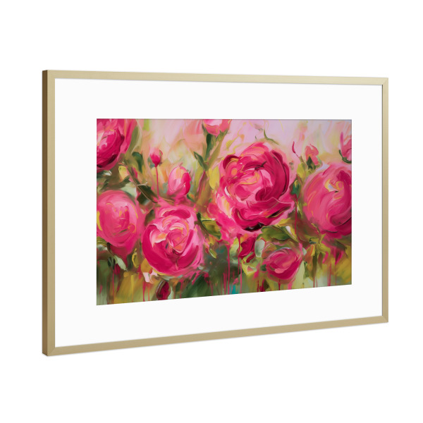 Poster mit Rahmen Gold "Pinke Wildrosen Romantik" artboxONE - Natur,Floral,Abstrakt