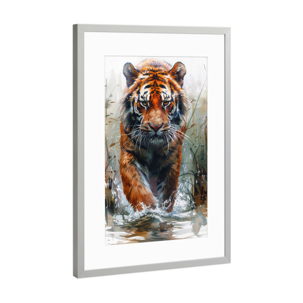 Poster mit Rahmen Silber "Tiger Animal (matart)" artboxONE - Tiere - Tiger,Tiger,Katze,Katzen,Tier,Tiere,Natur,Wild,Tierwelt,Malerei,Aquarell