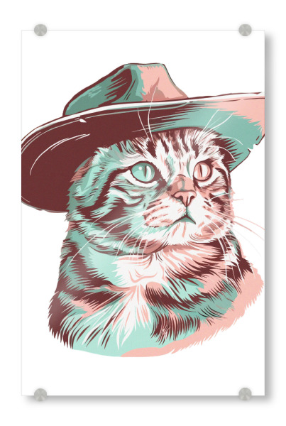 Acrylglasbild "Cat cowboy pastel colors" artboxONE - Tiere,Lustig - Cat,Funny,Howdy,Meow,Meowdy,Country,Cowboy,Yeehaw