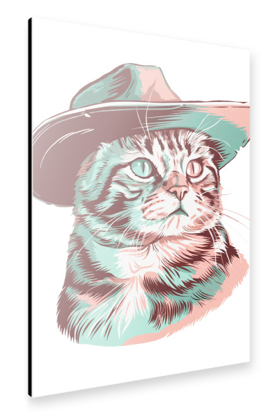 Alu-Dibond "Cat cowboy pastel colors" 30x20 cm artboxONE