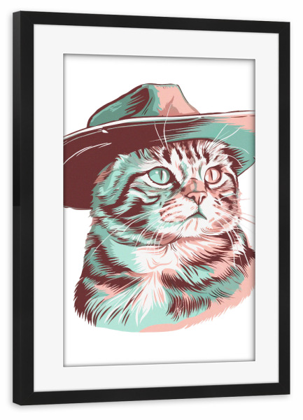 Poster mit Rahmen schwarz "Cat cowboy pastel colors" artboxONE - Tiere,Lustig - Cat,Funny,Howdy,Meow,Meowdy,Country,Cowboy,Yeehaw