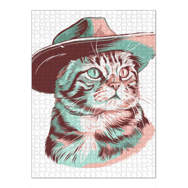 Puzzle Ravensburger "Cat cowboy pastel colors" artboxONE - Tiere,Lustig - Cat,Funny,Howdy,Meow,Meowdy,Country,Cowboy,Yeehaw - Bild cat