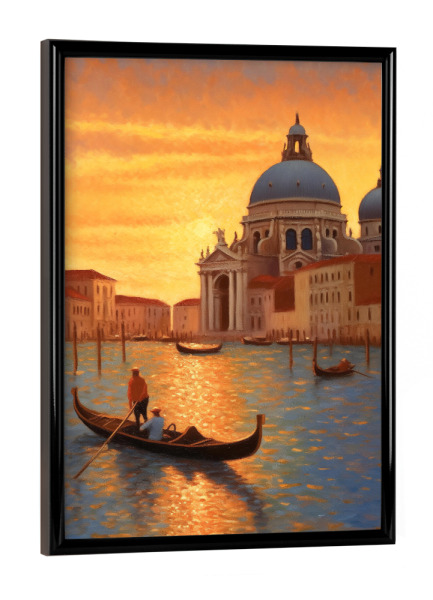 Poster mit schwarzem Rahmen "Gondoliere im Sonnenuntergang" artboxONE - Abstrakt,Städte / Venedig,Reise / Länder