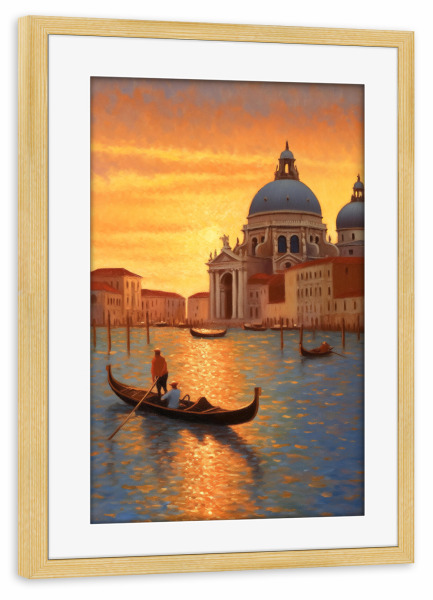 Poster mit Rahmen kiefer "Gondoliere im Sonnenuntergang" artboxONE - Abstrakt,Städte / Venedig,Reise / Länder