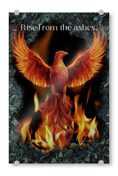 Acrylglasbild "Rise From The Ashes" artboxONE - Natur,Tiere,Fiktion - Rise from the ashes,Wiederauferstehung,Phönix,Vogel,Aus der asche,Feuer,Tier