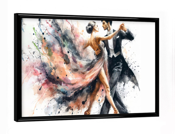 Poster mit schwarzem Rahmen "Tanzendes Paar in Aquarell E" artboxONE - Musik,Sport / Motivation