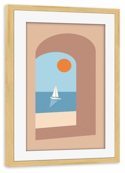 Poster mit Rahmen kiefer "Sail Away - Ausblick aufs Meer" artboxONE - Reise,Geometrie,Reise / Strand und Meer