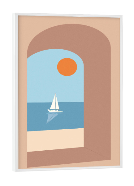 Poster mit weißem Rahmen "Sail Away - Ausblick aufs Meer" artboxONE - Reise,Geometrie,Reise / Strand und Meer