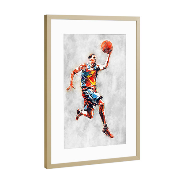 Poster mit Rahmen Gold "Basketball Color Grey A (matart)" artboxONE - Sport