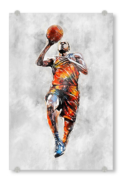 Acrylglasbild "Basketball Color Grey B (matart)" artboxONE - Sport - Basketball,Korb,Ball,Basketballspieler,Nba,Spieler,Mannschaft,Sport,Bunt,Aquarell