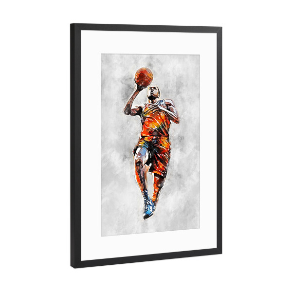 Poster mit Rahmen Schwarz (Metallic) "Basketball Color Grey B (matart)" artboxONE - Sport