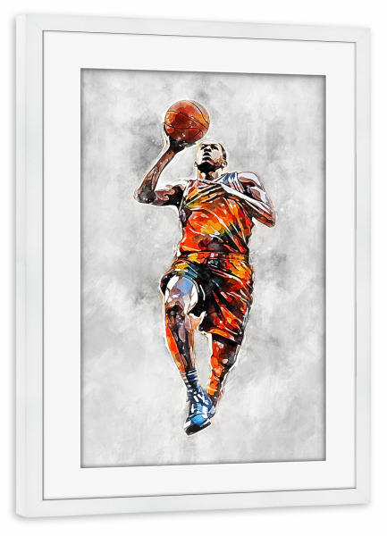 Poster mit Rahmen weiß "Basketball Color Grey B (matart)" artboxONE - Sport