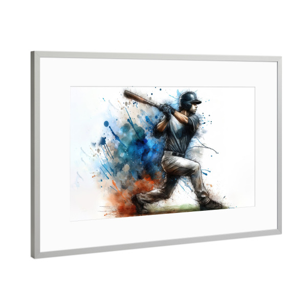 Poster mit Rahmen Silber "Baseballspieler B" artboxONE - Sport,Sport / Motivation