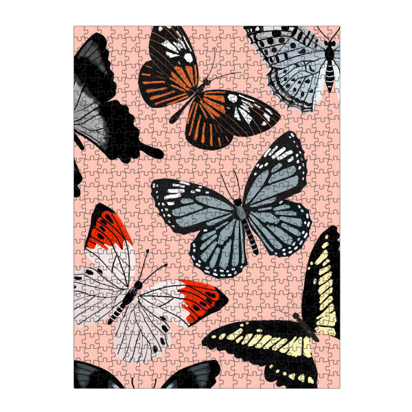 Puzzle Ravensburger "Schmetterlinge auf Rosa" artboxONE - Tiere - Schmetterling,Flügel,Insekt,Käfer,Rosa,Frühling,Malerei,Pinsel