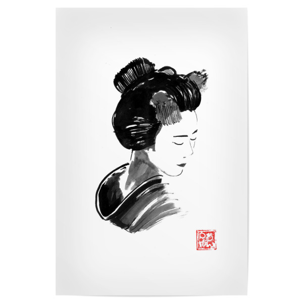Poster 30x20 cm "Geisha-Maske" artboxONE - Schwarzweiß,Reise / Asien - Geisha,Sumie,Japan