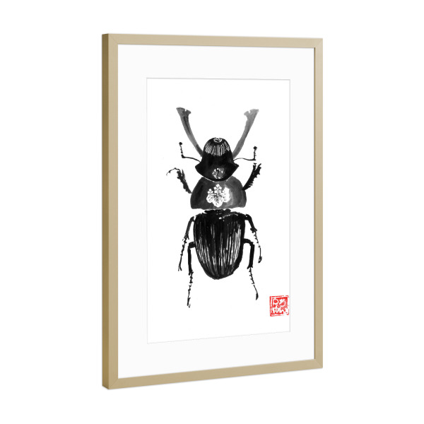 Poster mit Rahmen Gold "Samurai-Käfer" artboxONE - Tiere,Schwarzweiß,Reise / Asien - Samurai,Käfer,Sumie,Japan,Insekt