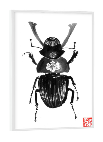 Poster mit weißem Rahmen "Samurai-Käfer" artboxONE - Tiere,Schwarzweiß,Reise / Asien - Samurai,Käfer,Sumie,Japan,Insekt