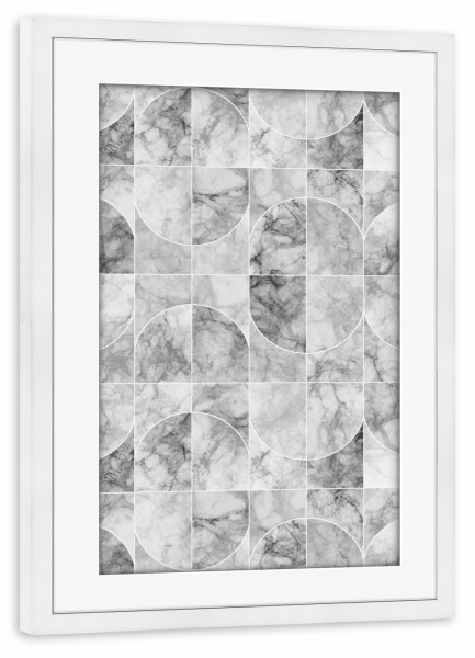 Poster mit Rahmen weiß "Marmorierte Geo-Fliesen gräulich" artboxONE - Geometrie,Marmor